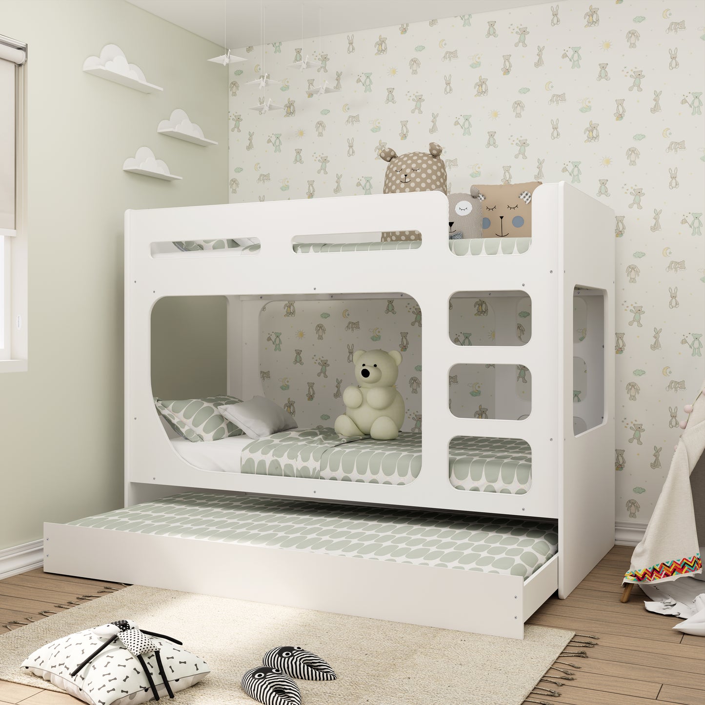 Bunk Bed POD with pullout underbed White
