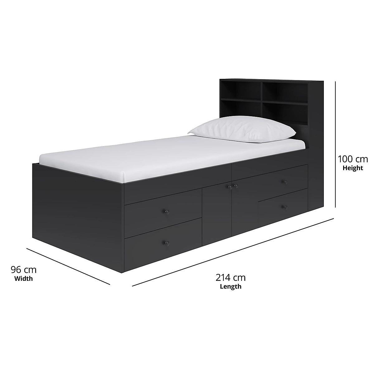 Captain's Single 3ft Cabin Bed with Bookcase Headboard Black - Kidsaw